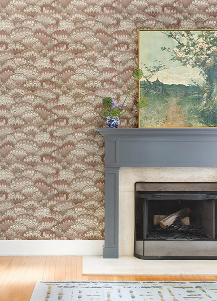 Purchase 4147-27376 A-Street Wallpaper, Octavia Ruby Marbled Ink - Haberdashery12