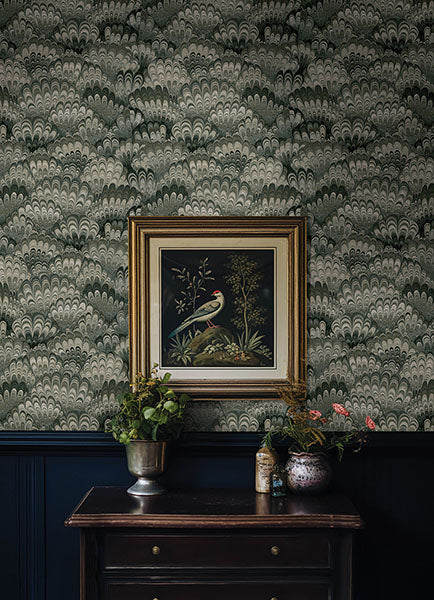 Purchase 4147-27377 A-Street Wallpaper, Octavia Dark Green Marbled Ink - Haberdashery1
