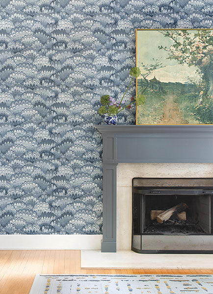 Purchase 4147-27379 A-Street Wallpaper, Octavia Blue Marbled Ink - Haberdashery12