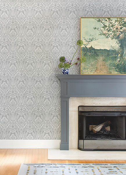 Purchase 4147-27381 A-Street Wallpaper, Berkshire Grey Damask - Haberdashery12