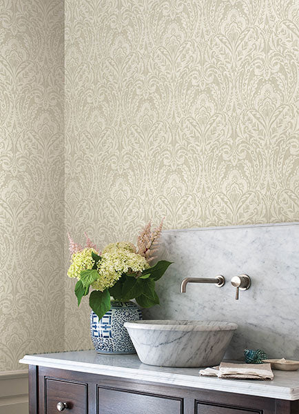 Purchase 4147-27382 A-Street Wallpaper, Berkshire Beige Damask - Haberdashery1