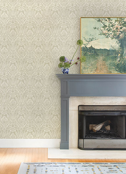 Purchase 4147-27382 A-Street Wallpaper, Berkshire Beige Damask - Haberdashery12