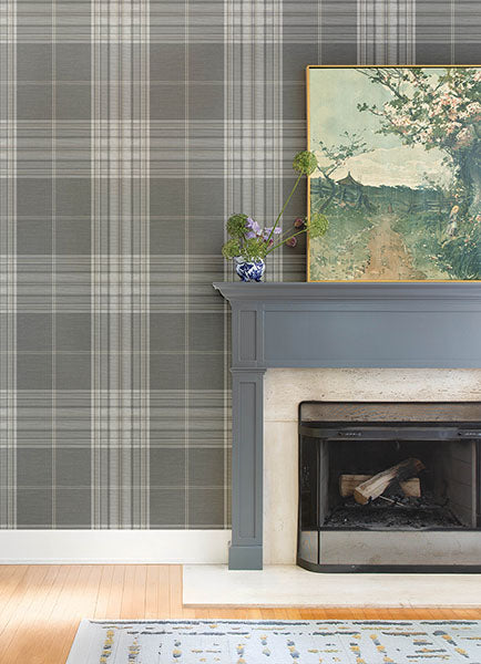 Purchase 4147-27384 A-Street Wallpaper, Westley Grey Plaid - Haberdashery12