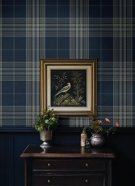 Purchase 4147-27386 A-Street Wallpaper, Westley Navy Plaid - Haberdashery1