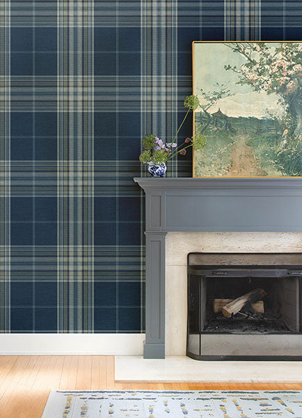 Purchase 4147-27386 A-Street Wallpaper, Westley Navy Plaid - Haberdashery12