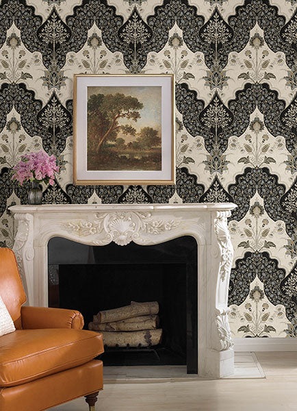 Purchase 4147-27389 A-Street Wallpaper, Auden Black Floral Grandeur - Haberdashery1