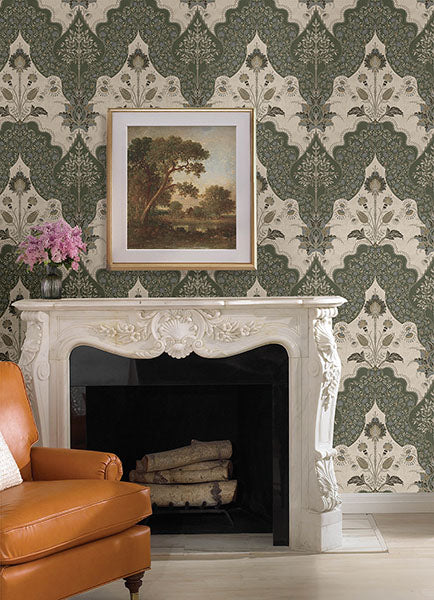 Purchase 4147-27391 A-Street Wallpaper, Auden Green Floral Grandeur - Haberdashery1