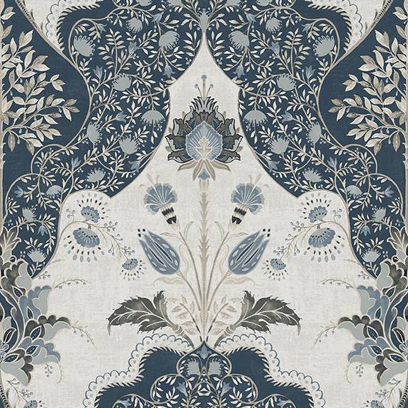 Purchase 4147-27392 A-Street Wallpaper, Auden Dark Blue Floral Grandeur - Haberdashery