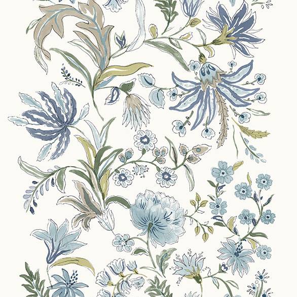 Purchase 4147-27398 A-Street Wallpaper, Teonna Blue Floral Stripe - Haberdashery
