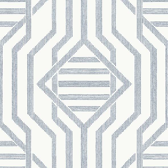 Purchase 4147-27403 A-Street Wallpaper, Essex Dark Blue Geometric - Haberdashery