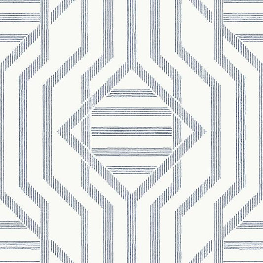 Purchase 4147-27403 A-Street Wallpaper, Essex Dark Blue Geometric - Haberdashery