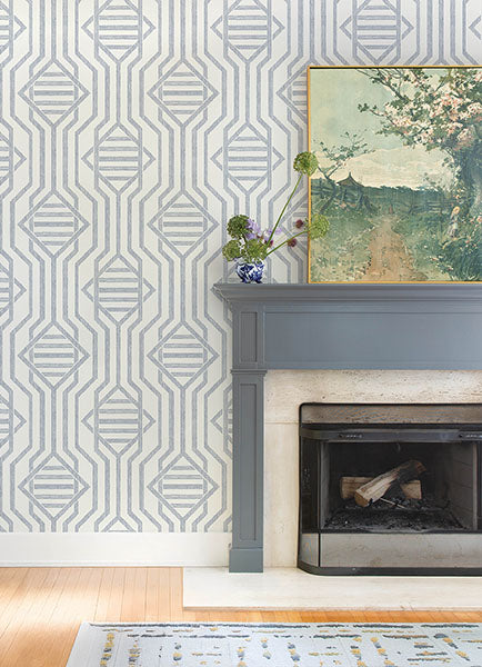 Purchase 4147-27403 A-Street Wallpaper, Essex Dark Blue Geometric - Haberdashery12