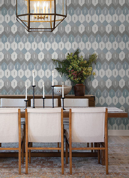 Purchase 4147-27407 A-Street Wallpaper, Abilene Denim Ikat - Haberdashery1
