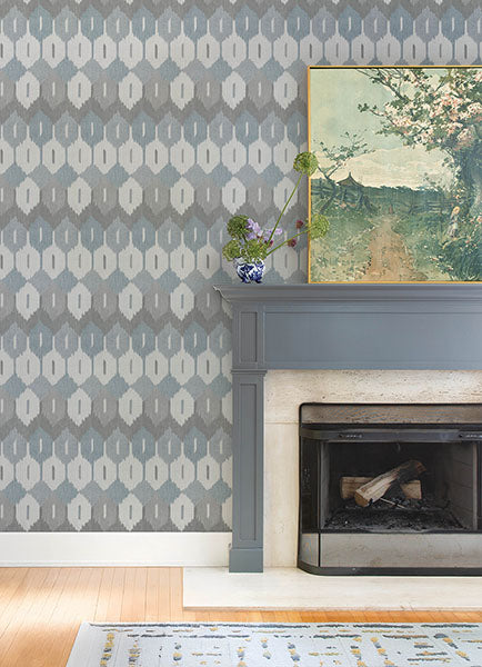 Purchase 4147-27407 A-Street Wallpaper, Abilene Denim Ikat - Haberdashery12