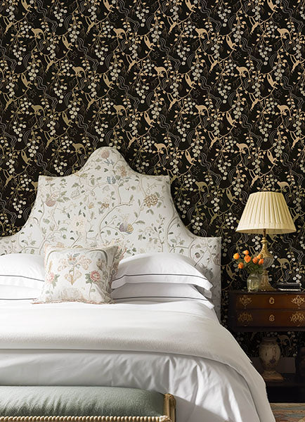 Purchase 4147-80009 A-Street Wallpaper, Linden Black Jungle Canopy - Haberdashery1