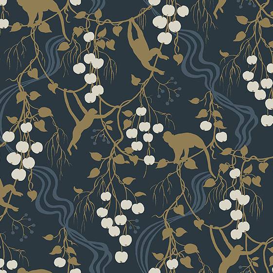 Purchase 4147-80010 A-Street Wallpaper, Linden Navy Jungle Canopy - Haberdashery