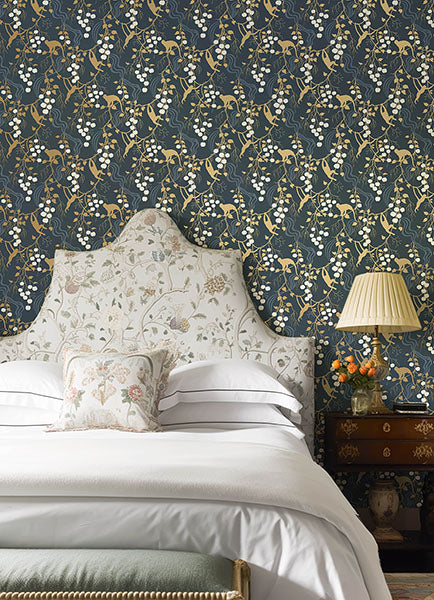 Purchase 4147-80010 A-Street Wallpaper, Linden Navy Jungle Canopy - Haberdashery1