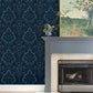 Purchase 4147-87310 A-Street Wallpaper, Shadow Blue Flocked Damask - Haberdashery12