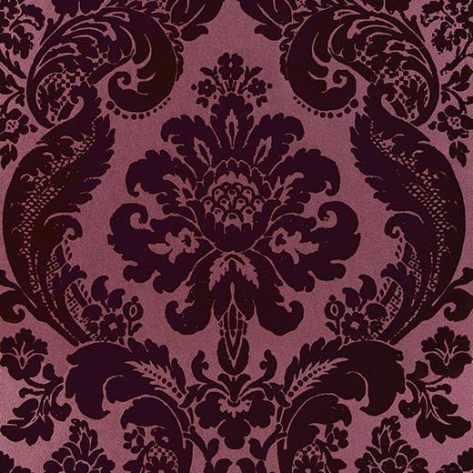 Purchase 4147-87315 A-Street Wallpaper, Shadow Merlot Flocked Damask - Haberdashery