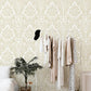 Purchase 4147-87390 A-Street Wallpaper, Shadow Cream Flocked Damask - Haberdashery1