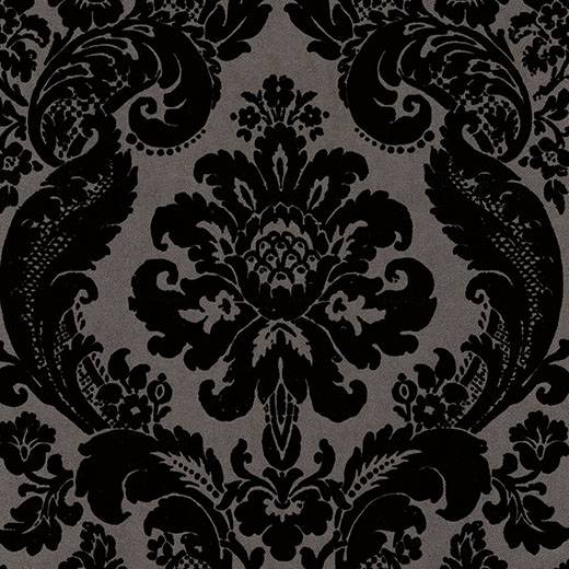 Purchase 4147-87391 A-Street Wallpaper, Shadow Black Flocked Damask - Haberdashery