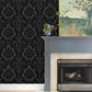 Purchase 4147-87391 A-Street Wallpaper, Shadow Black Flocked Damask - Haberdashery12