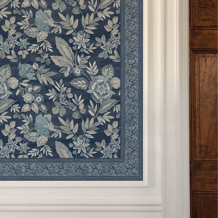 Purchase 4148-14502 Chesapeake Wallpaper, Carved Floral Blue Trim Wall Border - PrintWorks12