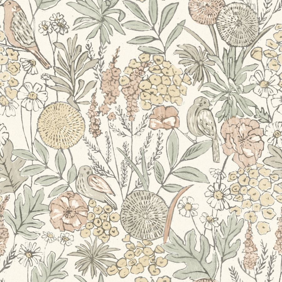Purchase 4148-27410 Chesapeake Wallpaper, Goldfinch Peach Birds and Blooms - PrintWorks