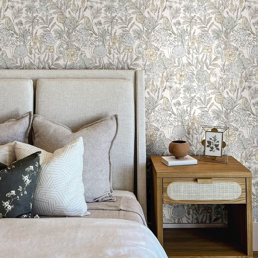 Purchase 4148-27411 Chesapeake Wallpaper, Goldfinch Neutral Birds and Blooms - PrintWorks12