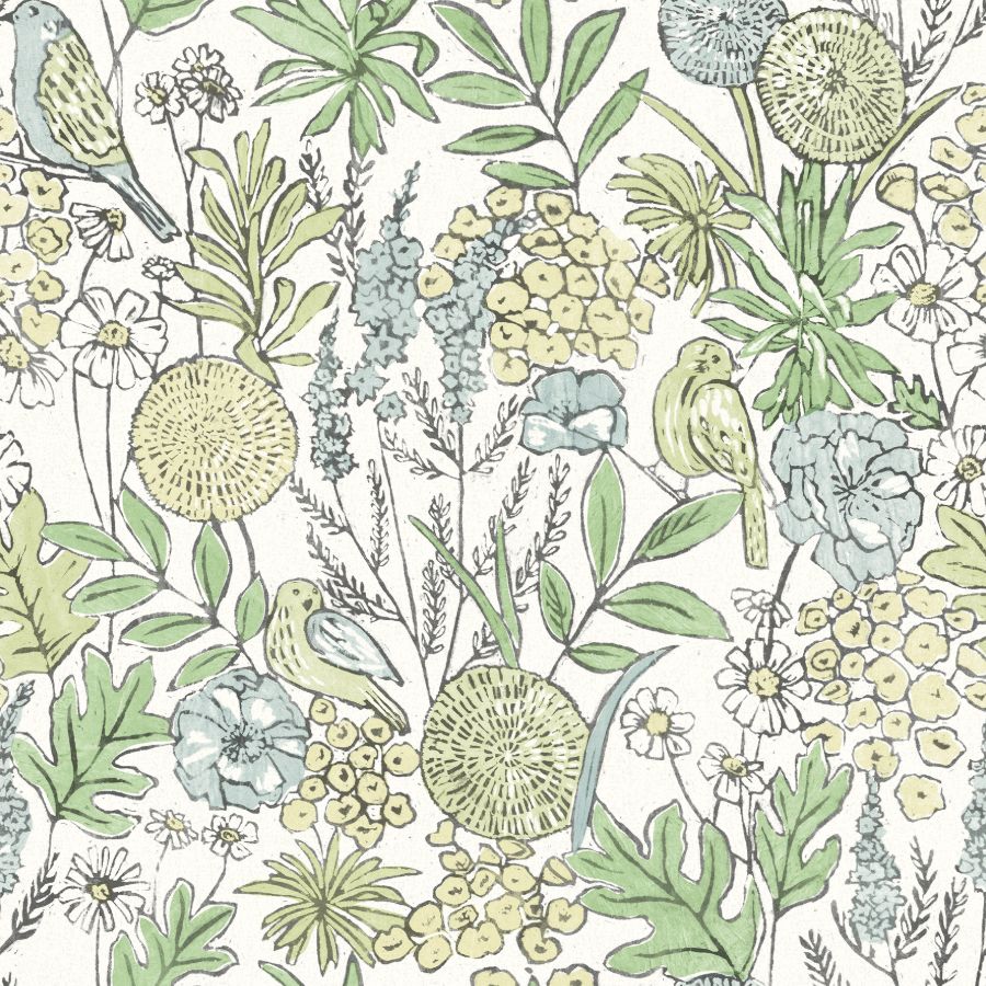 Purchase 4148-27412 Chesapeake Wallpaper, Goldfinch Green Birds and Blooms - PrintWorks