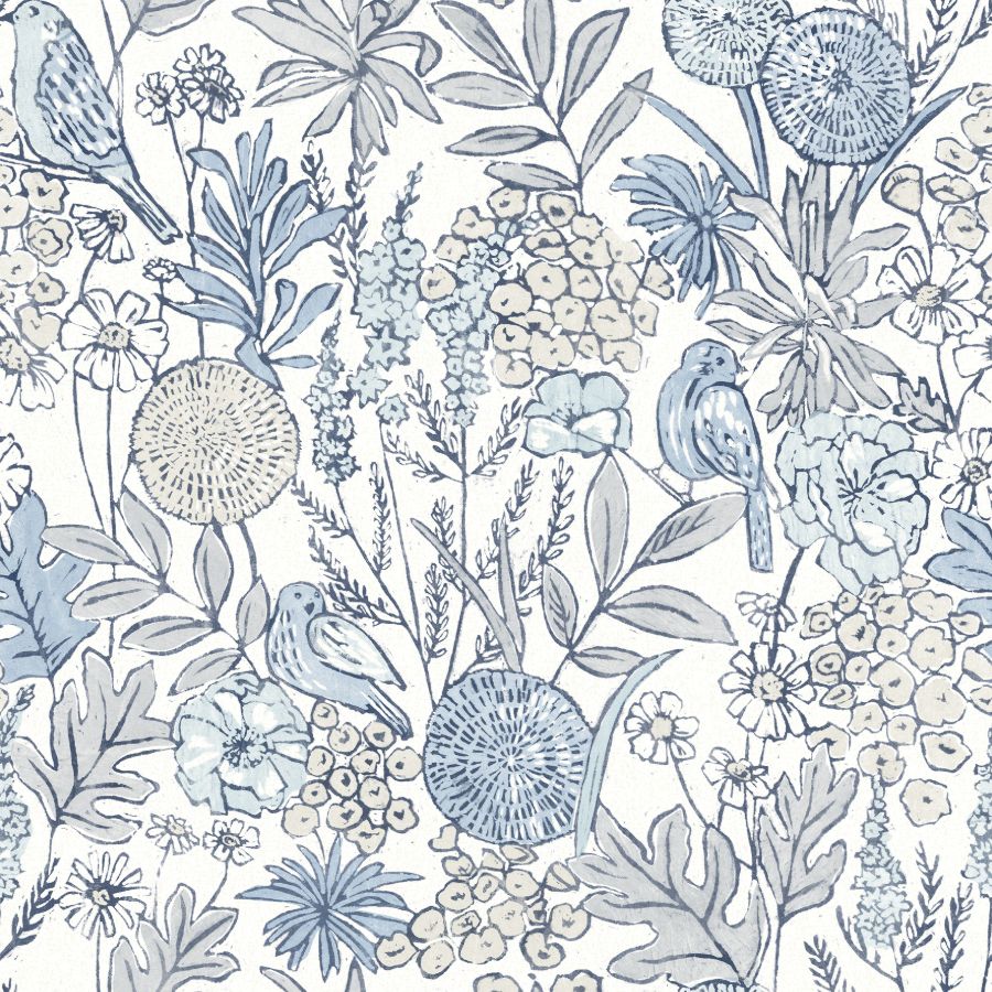 Purchase 4148-27414 Chesapeake Wallpaper, Goldfinch Blue Birds and Blooms - PrintWorks