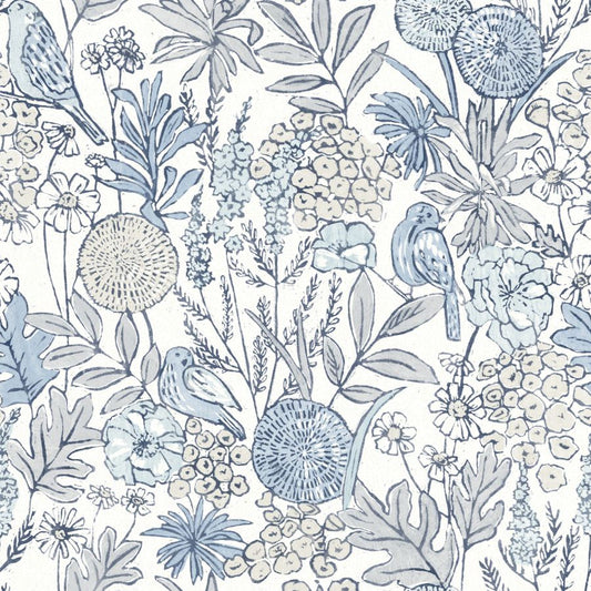 Purchase 4148-27414 Chesapeake Wallpaper, Goldfinch Blue Birds and Blooms - PrintWorks