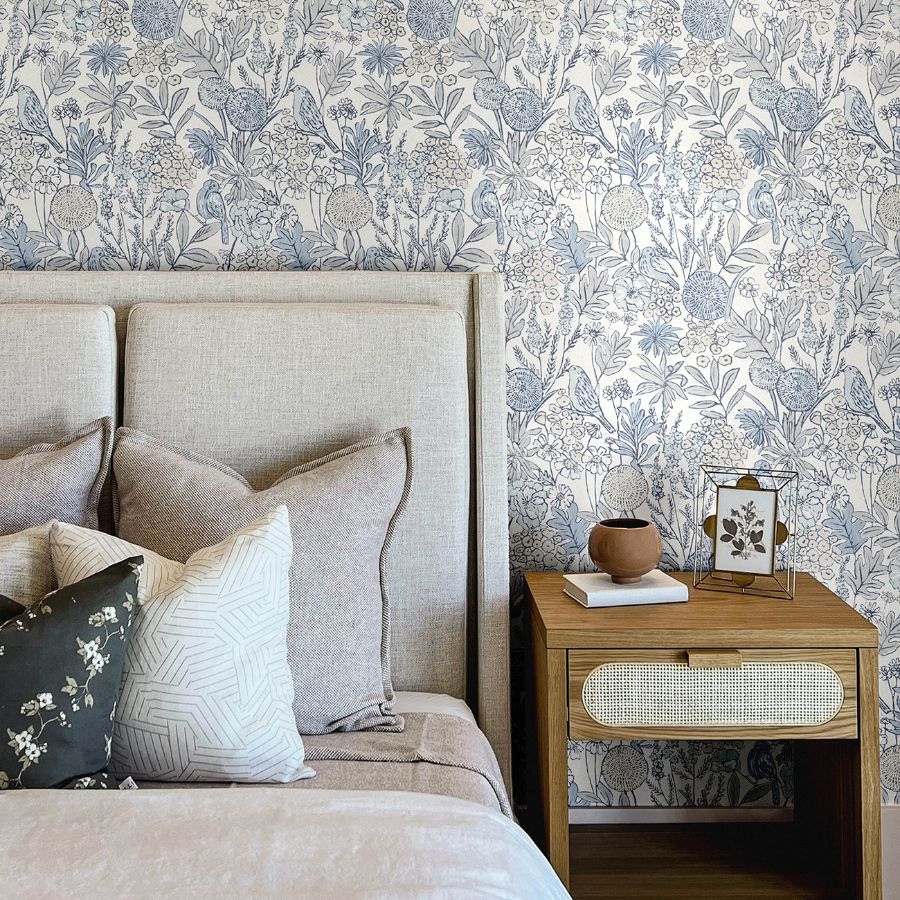 Purchase 4148-27414 Chesapeake Wallpaper, Goldfinch Blue Birds and Blooms - PrintWorks12