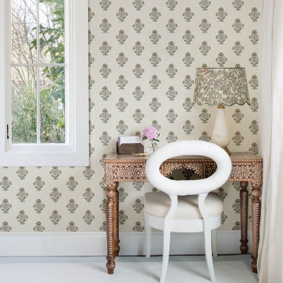 Purchase 4148-27416 Chesapeake Wallpaper, Hollyhock Honey Floral Crest - PrintWorks1