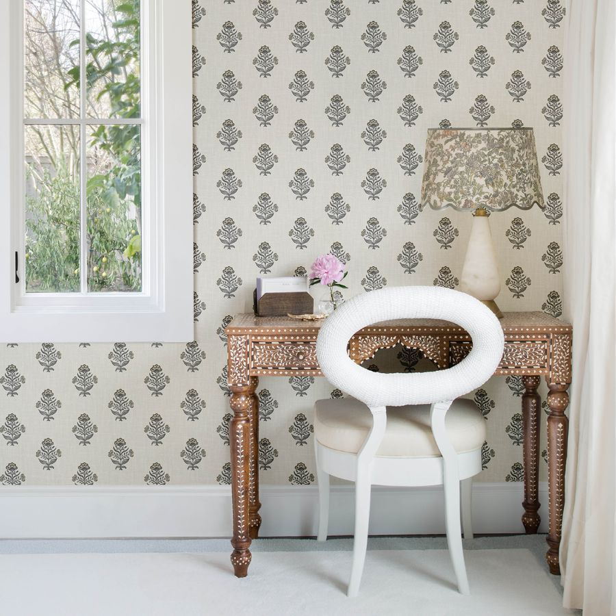 Purchase 4148-27418 Chesapeake Wallpaper, Hollyhock Black Floral Crest - PrintWorks1