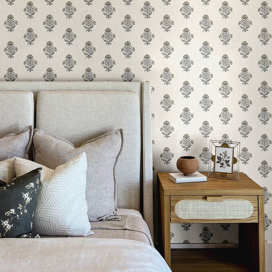 Purchase 4148-27418 Chesapeake Wallpaper, Hollyhock Black Floral Crest - PrintWorks12