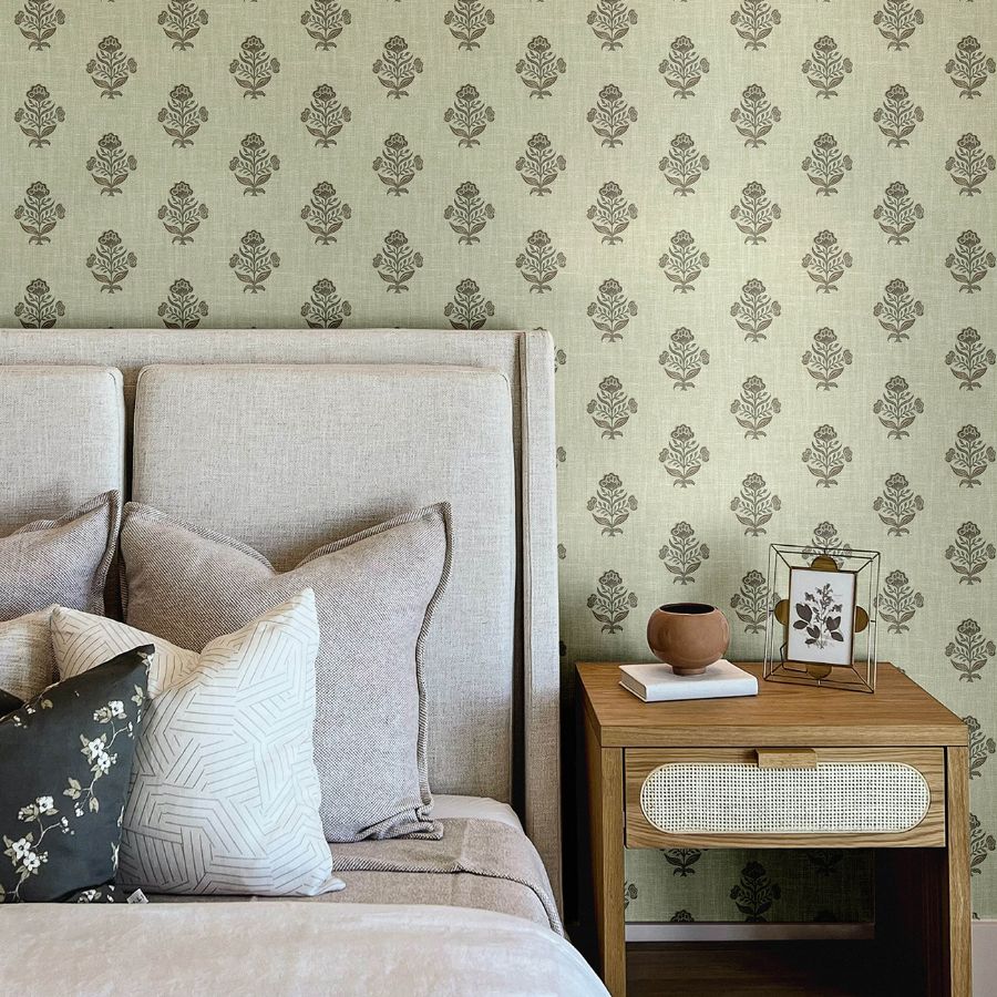 Purchase 4148-27419 Chesapeake Wallpaper, Hollyhock Green Floral Crest - PrintWorks12