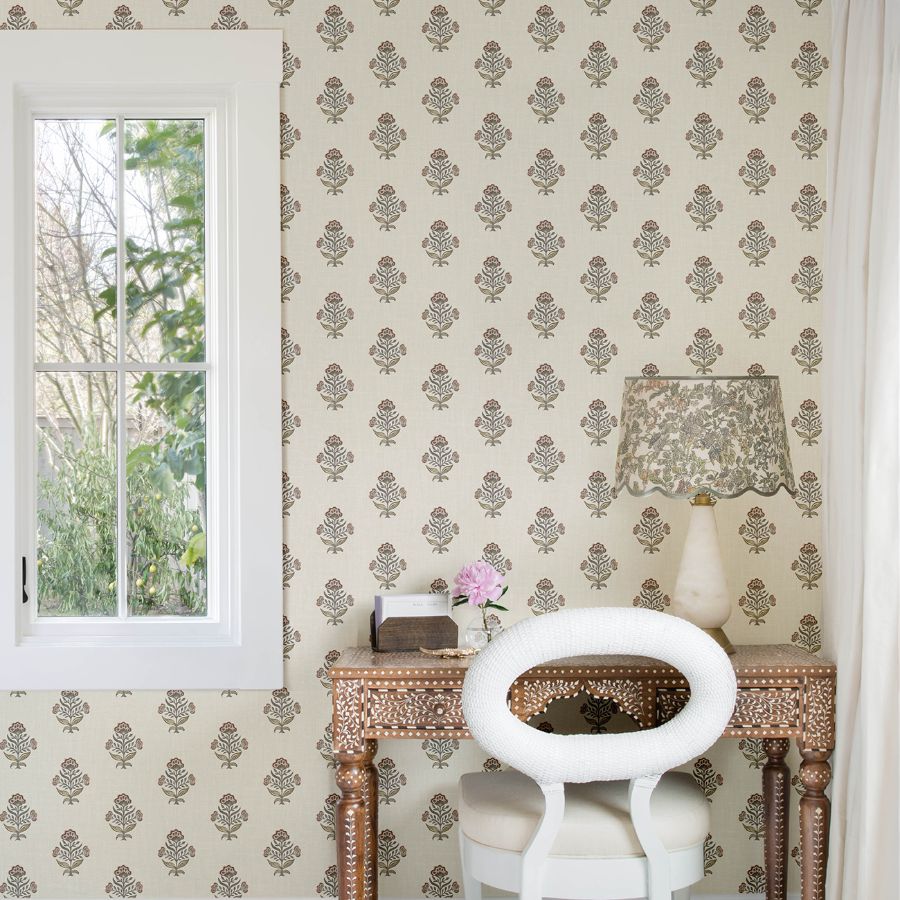 Purchase 4148-27420 Chesapeake Wallpaper, Hollyhock Rust Floral Crest - PrintWorks1