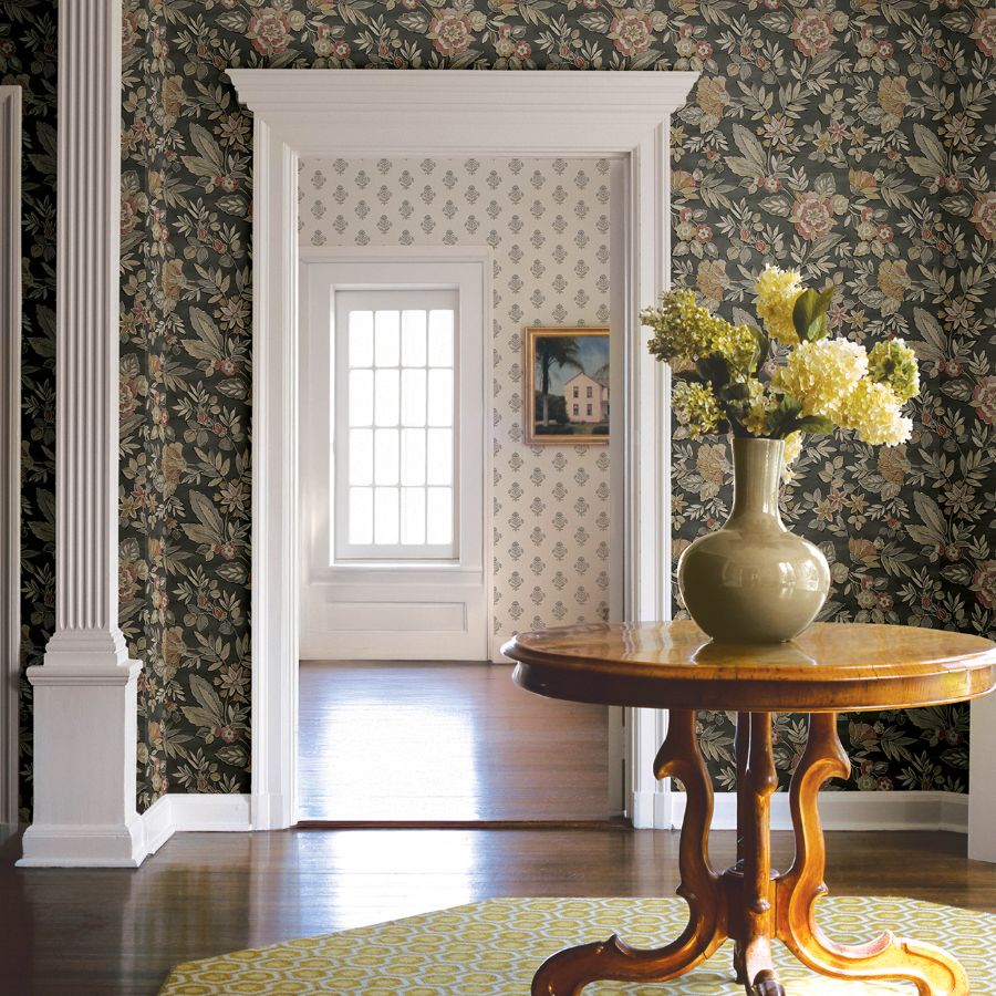 Purchase 4148-27421 Chesapeake Wallpaper, Begonia Black Floral Trail - PrintWorks1