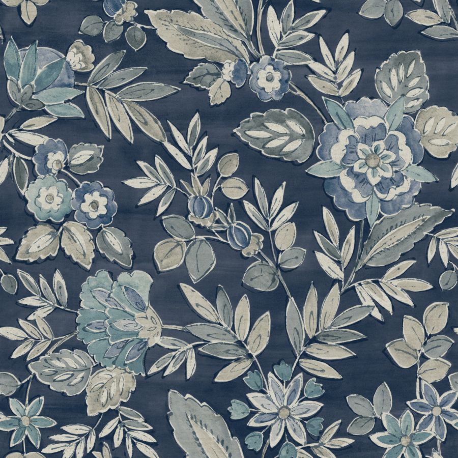 Purchase 4148-27422 Chesapeake Wallpaper, Begonia Indigo Floral Trail - PrintWorks