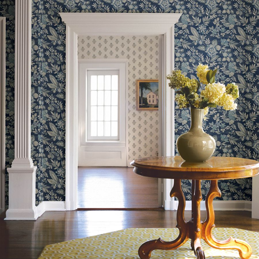 Purchase 4148-27422 Chesapeake Wallpaper, Begonia Indigo Floral Trail - PrintWorks1
