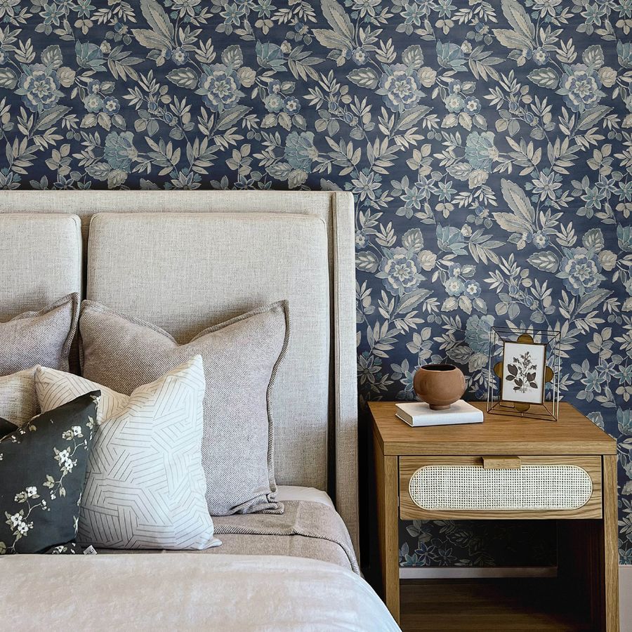 Purchase 4148-27422 Chesapeake Wallpaper, Begonia Indigo Floral Trail - PrintWorks12