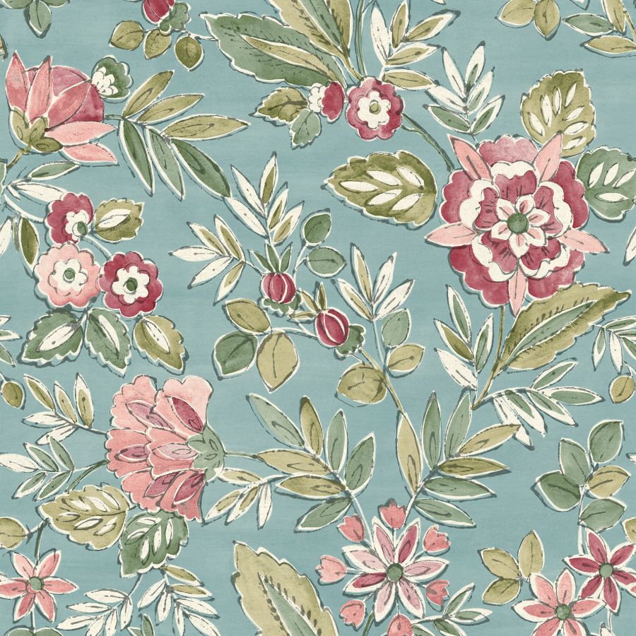 Purchase 4148-27423 Chesapeake Wallpaper, Begonia Teal Floral Trail - PrintWorks