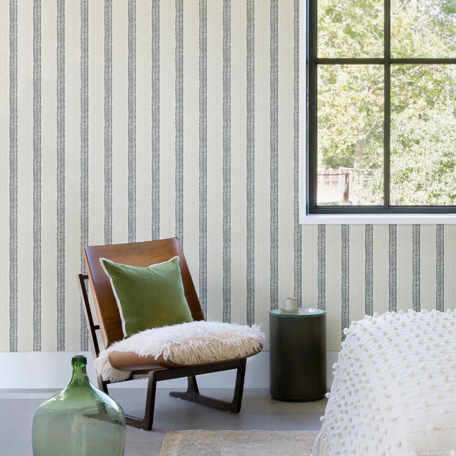 Purchase 4148-27426 Chesapeake Wallpaper, Mandevilla Black Vine Stripe - PrintWorks1