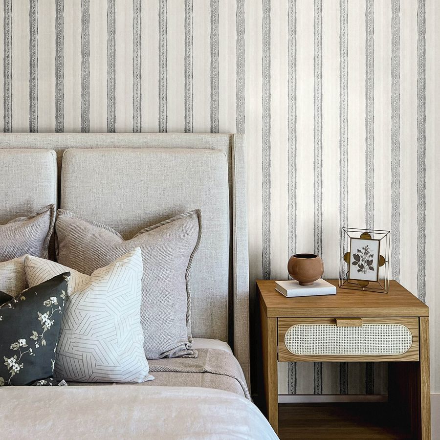 Purchase 4148-27426 Chesapeake Wallpaper, Mandevilla Black Vine Stripe - PrintWorks12