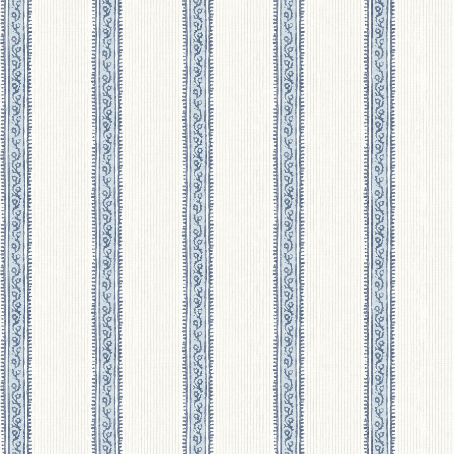 Purchase 4148-27428 Chesapeake Wallpaper, Mandevilla Blue Vine Stripe - PrintWorks
