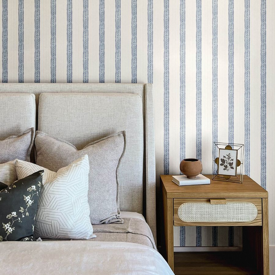 Purchase 4148-27428 Chesapeake Wallpaper, Mandevilla Blue Vine Stripe - PrintWorks12