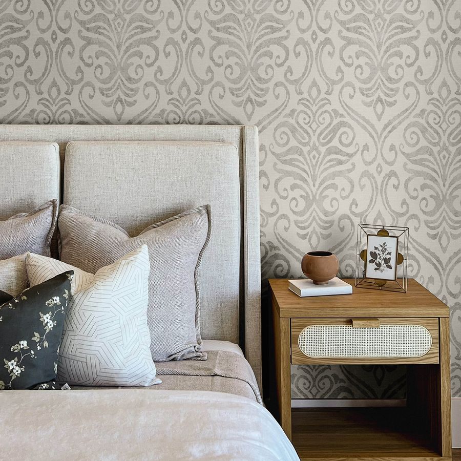 Purchase 4148-27439 Chesapeake Wallpaper, Adavu Grey Damask - PrintWorks12