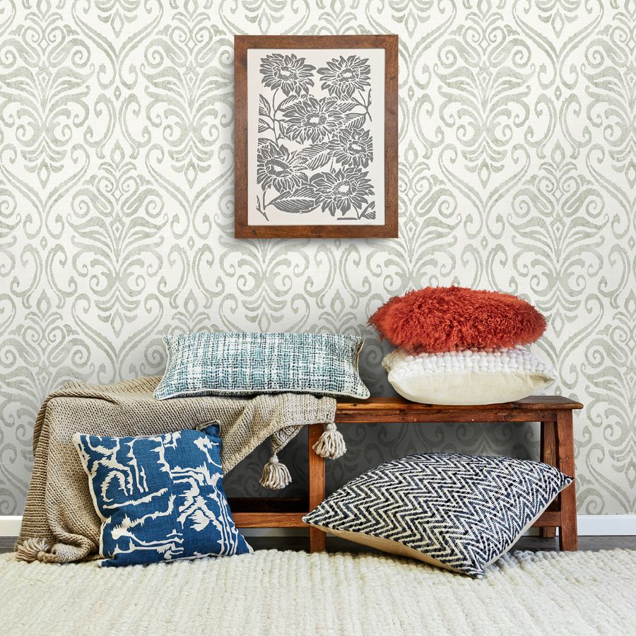 Purchase 4148-27441 Chesapeake Wallpaper, Adavu Sage Damask - PrintWorks1