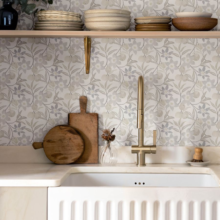 Purchase 4148-27450 Chesapeake Wallpaper, Passiflora Grey Fruit and Floral - PrintWorks1